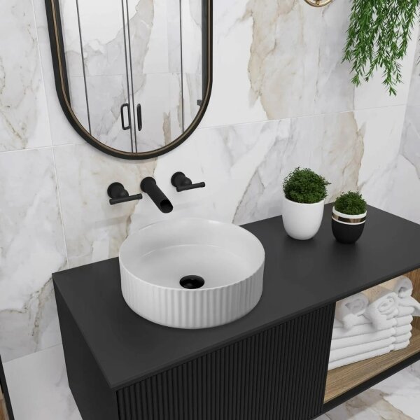 REA-U0601 - Umyvadlo na desku DELIA 36 cm lesklá bílá/imitace kamene