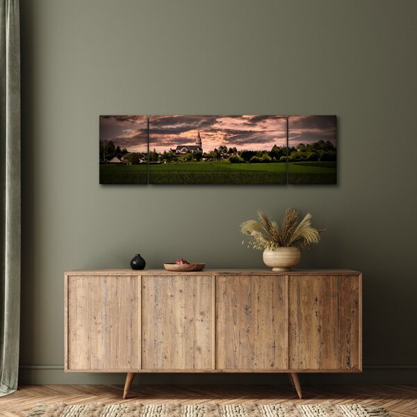 Obraz krajiny s kostelem (170x50 cm)