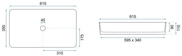 REA-U4800 - Umyvadlo na desku DENIS 35x61,5 cm keramika/lesklá bílá
