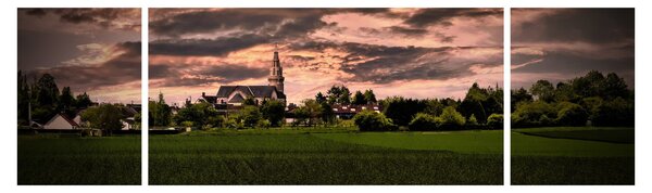 Obraz krajiny s kostelem (170x50 cm)