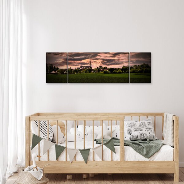 Obraz krajiny s kostelem (170x50 cm)