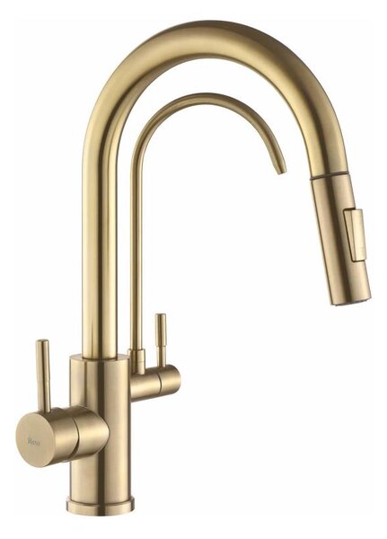 REA-B7596 - Dřez. baterie s vyt. sprškou a filtrací ECO FRESH 37,5 cm bro. zlatá