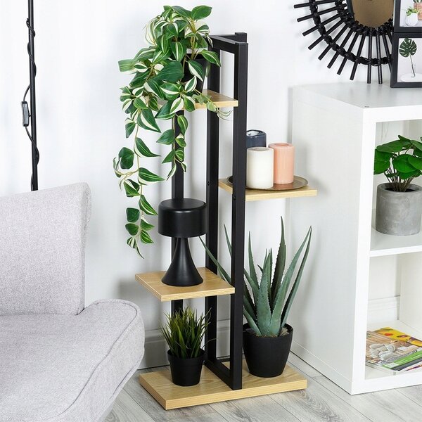 Držák Na Květináč Stojan na květiny 4-úrovňový Kaskáda Kovový Loft VILDE 93 cm