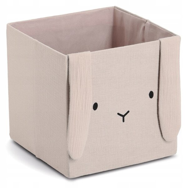 MUŠELÍNOVÝ ÚLOŽNÝ BOX NA HRAČKY KRÁLÍK S UŠIMA 28x28x28 CM BÉŽOVÝ