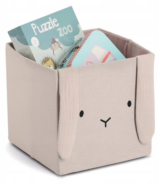 MUŠELÍNOVÝ ÚLOŽNÝ BOX NA HRAČKY KRÁLÍK S UŠIMA 28x28x28 CM BÉŽOVÝ