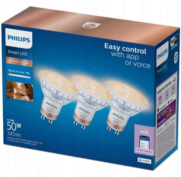 3x LED žárovka GU10 4.7W 50W Inteligentní SMART WiFi Aplikace WiZ Philips
