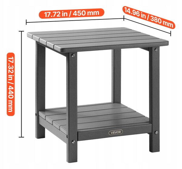 VEVOR Zahradní stolek plastový HDPE šedý dvouvrstvý 45x38x44CM