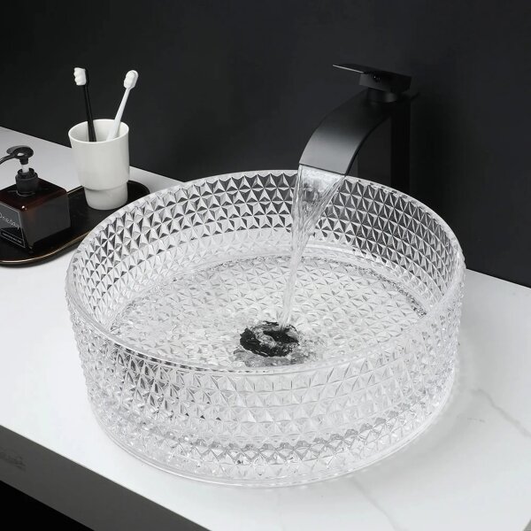 REA-U9670 - Umyvadlo na desku CRISTAL pr. 35,5 cm sklo/čirá