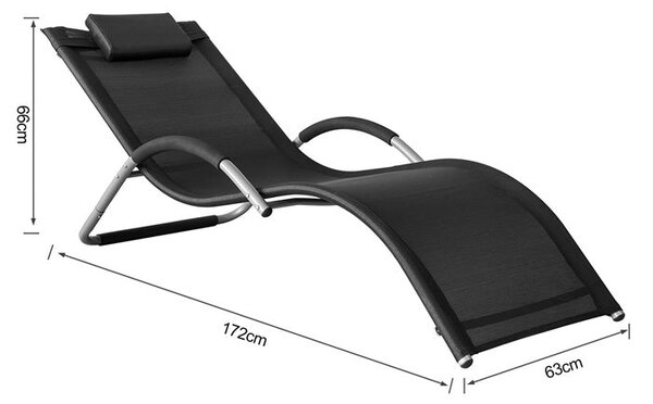 SoBuy OGS38-SCH Sluneční lehátko, Zahradní lehátko, Černé, 100 kg Nosnost