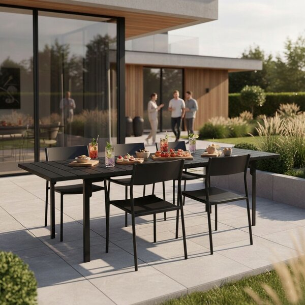Rozkládací zahradní stůl 180-240 cm pro 12 os. ocel HDPE černý MultiGarden