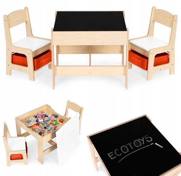 DĚTSKÝ NÁBYTEK SET STOLEK + 2 ŽIDLE TABULE NA KRESBY ECOTOYS