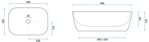 REA-U8470 - Umyvadlo na desku BELINDA 33,5x46,5 cm keramika/matná černá