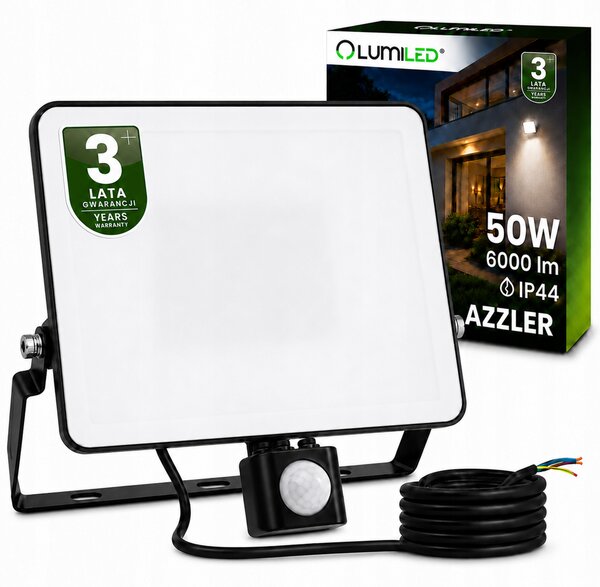 LED reflektor 50W 6000lm 4000K IP44 venkovní halogen s pohybovým senzorem