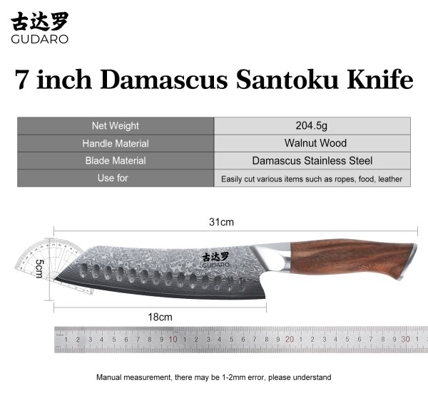 Gudaro - Damaškový kuchyňský nůž TAKUMI 7", 67 vrstev oceli, délka 17,5cm, ořech