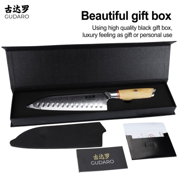 Gudaro - Damaškový Santoku kuchyňský nůž HIKARI 7", 67 vrstev oceli,délka 17,5cm