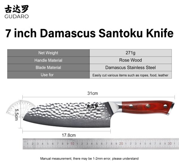 Gudaro -Damaškový Santoku kuchyňský nůž MIYABI 7", 67 vrstev oceli, délka 17,5cm