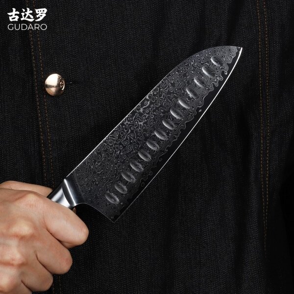 Gudaro - Damaškový Santoku kuchyňský nůž HIKARI 7", 67 vrstev oceli,délka 17,5cm