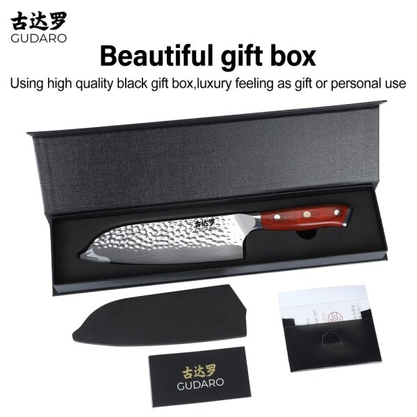 Gudaro -Damaškový Santoku kuchyňský nůž MIYABI 7", 67 vrstev oceli, délka 17,5cm
