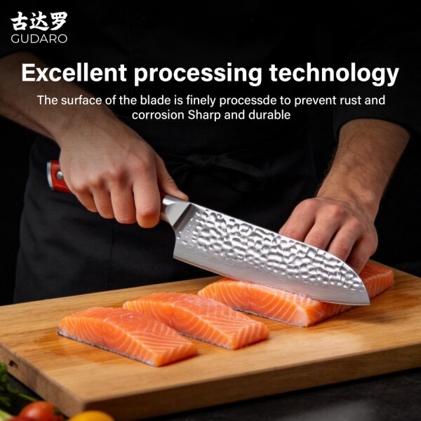 Gudaro -Damaškový Santoku kuchyňský nůž MIYABI 7", 67 vrstev oceli, délka 17,5cm
