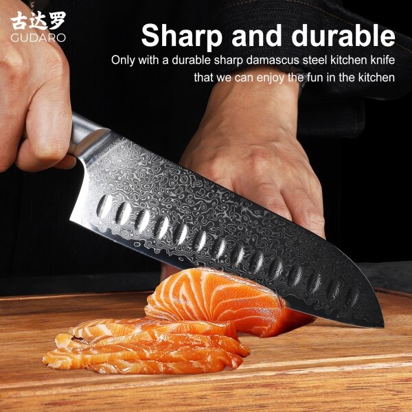 Gudaro - Damaškový Santoku kuchyňský nůž HIKARI 7", 67 vrstev oceli,délka 17,5cm