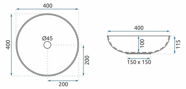 REA-U8002 - Umyvadlo na desku ARTE 40 cm keramika/bílá/černá