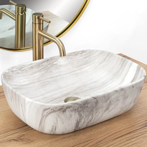 REA-U3324 - Umyvadlo na desku BELINDA 33x46 cm keramika/šedá/imitace kamene