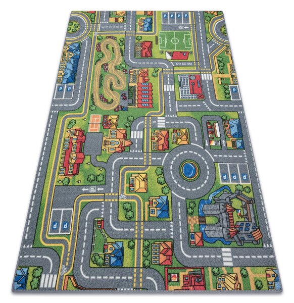 Dětský koberec REBEL ROADS City life 97 Město, protiskluzový - šedý