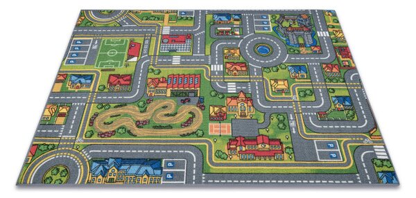 Dětský koberec REBEL ROADS City life 97 Město, protiskluzový - šedý