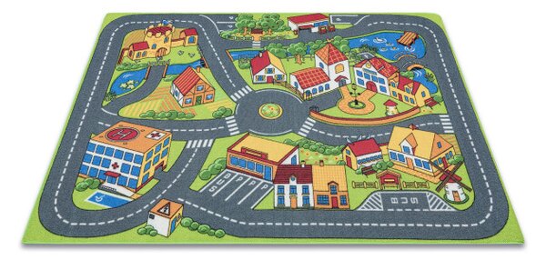 Dětský koberec REBEL ROADS Country life 90 Vesnice, protiskluzový - šedý