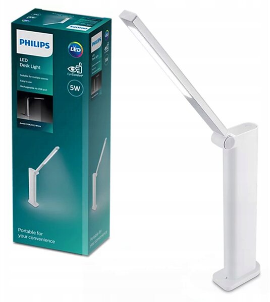 Stolní LED Lampa AMBER 5W 4000K Stmívatelná USB Bílá PHILIPS
