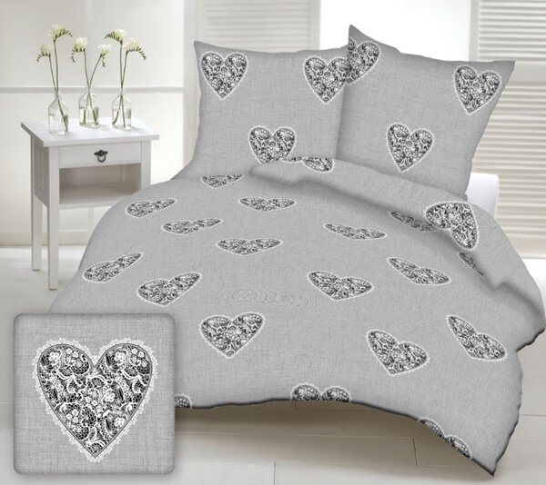 Povlečení bavlněné Love černé TiaHome - 1x Polštář 90x70cm, 1x Přikrývka 140x200cm
