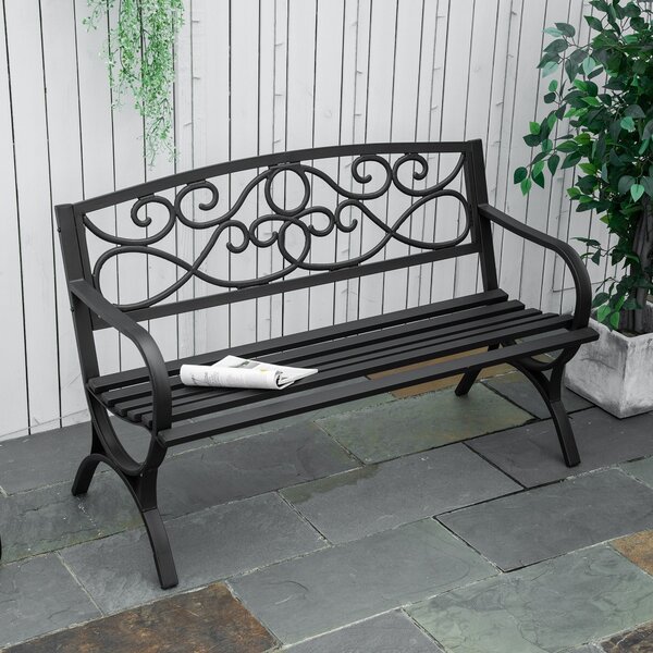 Outsunny zahradní lavice pro 2 osoby s opěradlem a loketními opěrkami, vintage styl pro terasu, balkon, patio, venkovní použití, nosnost 240 kg, litin