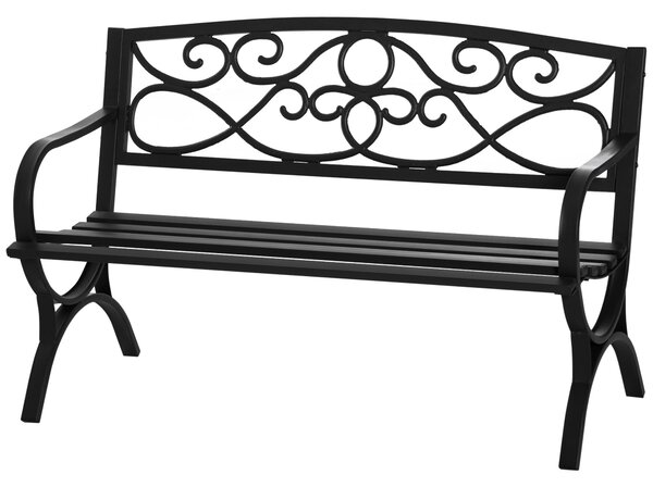 Outsunny zahradní lavice pro 2 osoby s opěradlem a loketními opěrkami, vintage styl pro terasu, balkon, patio, venkovní použití, nosnost 240 kg, litin