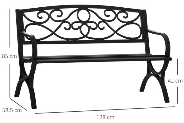 Outsunny zahradní lavice pro 2 osoby s opěradlem a loketními opěrkami, vintage styl pro terasu, balkon, patio, venkovní použití, nosnost 240 kg, litin