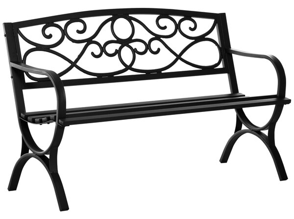 Outsunny zahradní lavice pro 2 osoby s opěradlem a loketními opěrkami, vintage styl pro terasu, balkon, patio, venkovní použití, nosnost 240 kg, litin