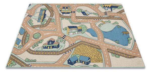 Dětský koberec REBEL ROADS Playtime 32 Město protiskluzový - béžový / zelený