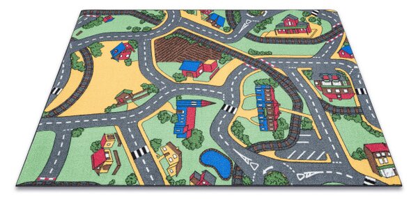 Dětský koberec REBEL ROADS Playtime 95 Město protiskluzový - šedý / zelený