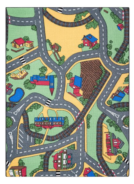 Dětský koberec REBEL ROADS Playtime 95 Město protiskluzový - šedý / zelený