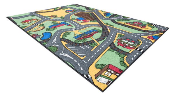 Dětský koberec REBEL ROADS Playtime 95 Město protiskluzový - šedý / zelený