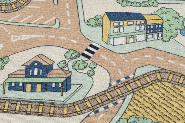 Dětský koberec REBEL ROADS Playtime 32 Město protiskluzový - béžový / zelený