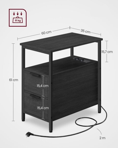 Odkládací stolek s vestavěnými zásuvkami a USB porty ROD 60x35 cm černá