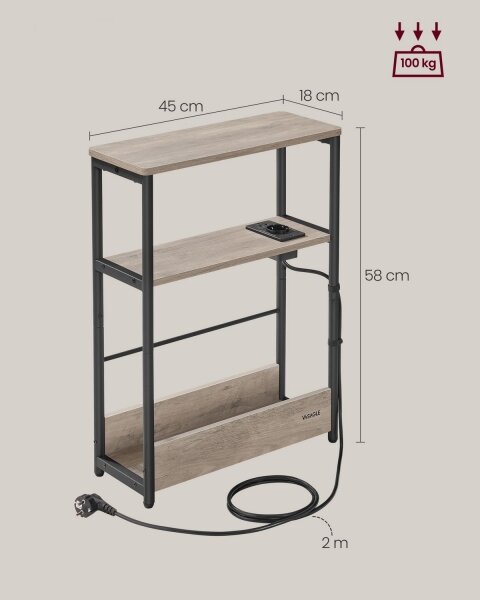 Odkládací stolek s vestavěnou zásuvkou a USB porty ROD 45x18 cm hnědá/černá