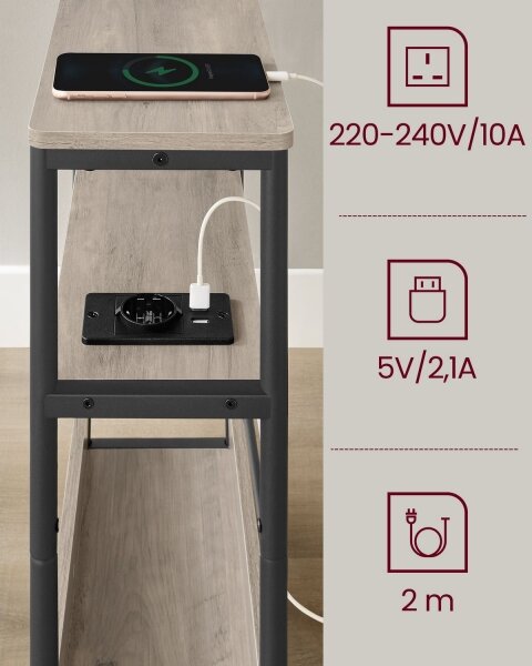 Odkládací stolek s vestavěnou zásuvkou a USB porty ROD 45x18 cm hnědá/černá