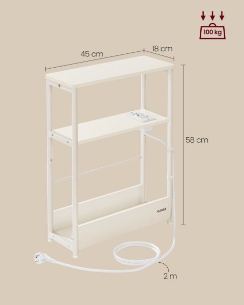 Odkládací stolek s vestavěnou zásuvkou a USB porty ROD 45x18 cm bílá