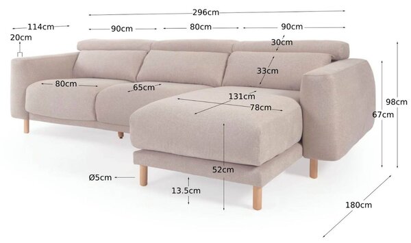 Kave Home Rohová pohovka Singa 296 cm, pravá