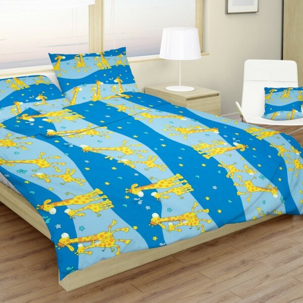 Povlečení bavlněné dětské Žirafky modré TiaHome - Dětský set 130x90cm + 65x45cm