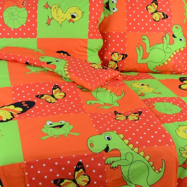 Povlečení bavlněné dětské Dinosaurus červené TiaHome - Detský set 130x90cm + 65x45cm