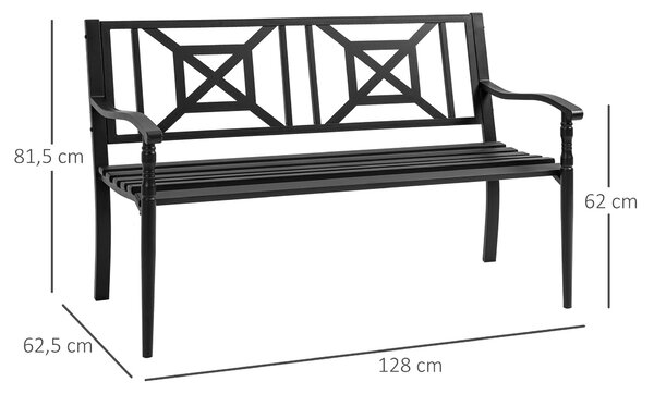 Outsunny Zahradní Lavice pro 2 Osoby, Venkovní Terasa, Vysoké Opěradlo, Dřevěné Sedáky, Pohodlné Opěrky Ruky, Ocelová Konstrukce 128 x 62,5 x 81,5 cm