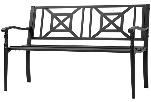 Outsunny Zahradní Lavice pro 2 Osoby, Venkovní Terasa, Vysoké Opěradlo, Dřevěné Sedáky, Pohodlné Opěrky Ruky, Ocelová Konstrukce 128 x 62,5 x 81,5 cm