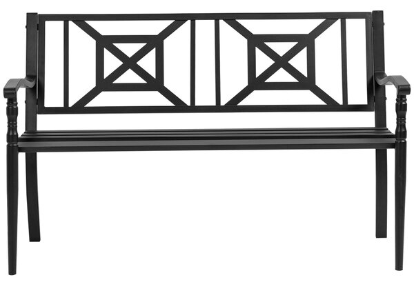 Outsunny Zahradní Lavice pro 2 Osoby, Venkovní Terasa, Vysoké Opěradlo, Dřevěné Sedáky, Pohodlné Opěrky Ruky, Ocelová Konstrukce 128 x 62,5 x 81,5 cm